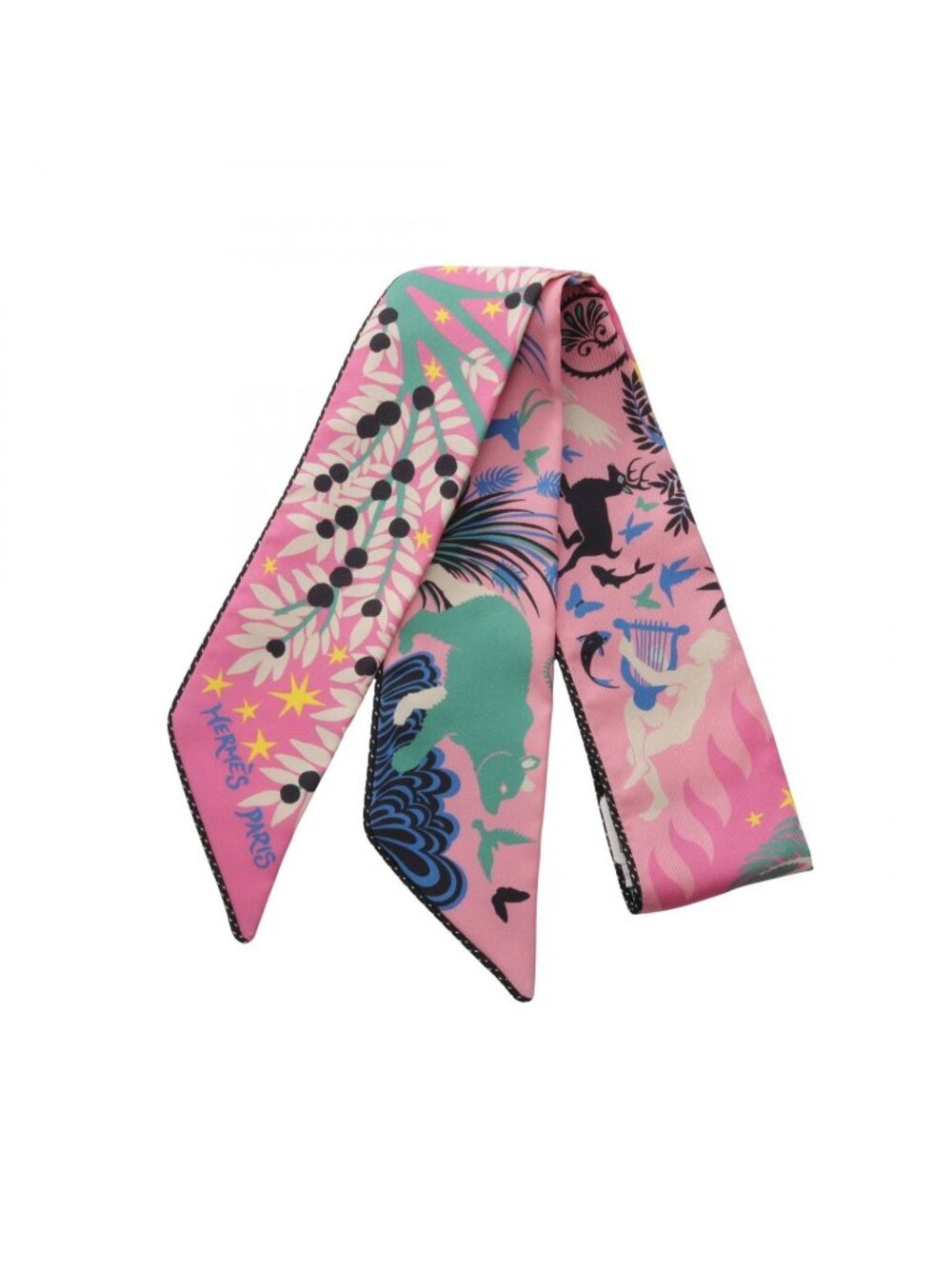 Hermes Scarf Twilly Under the Charm of Orpheus Ribbon Pink Silk